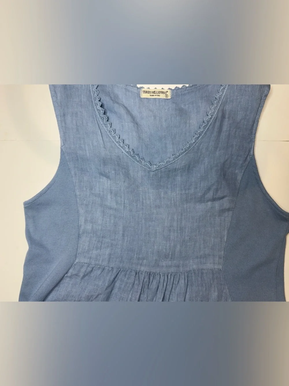 Terzo Millennio Light Blue Sleeveless Italian Linen Dress Small - Picture 9 of 10